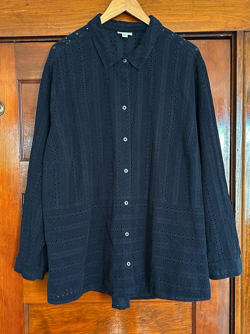J. Jill Navy Corduroy Eyelet Embroidered Button Down Long Sleeve Shirt Top Sz 4X